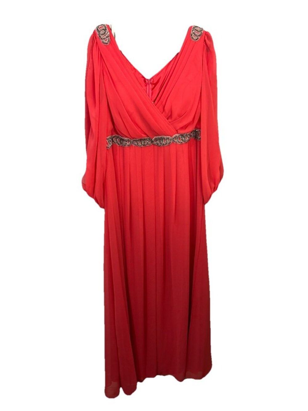Fiesta Long Sleeve Formal Beaded Chiffon Coral Long Dress Size 2XL